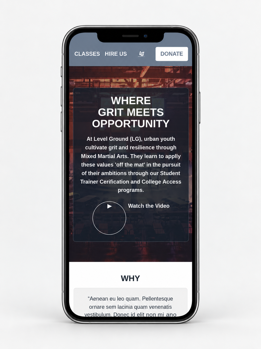 Level Ground website shown on mobile